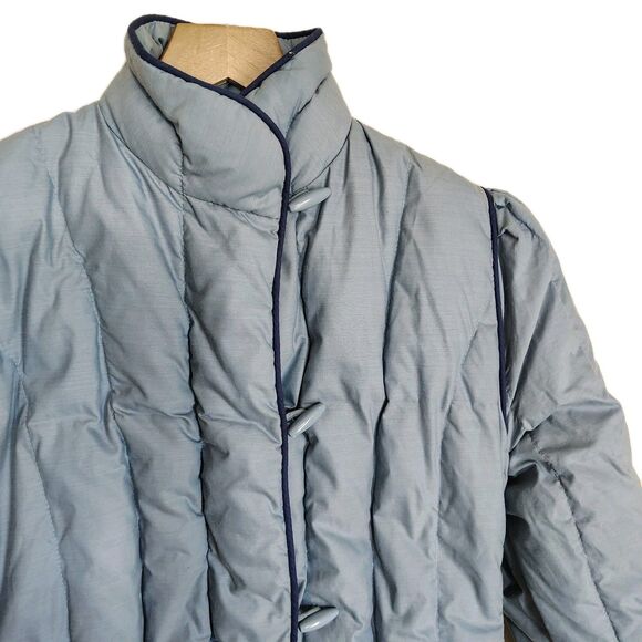 Vtg Woolrich Women's SMALL Long Puffer Coat Quilted Blue 80s 90s Retro Pastel - Picture 3 of 16